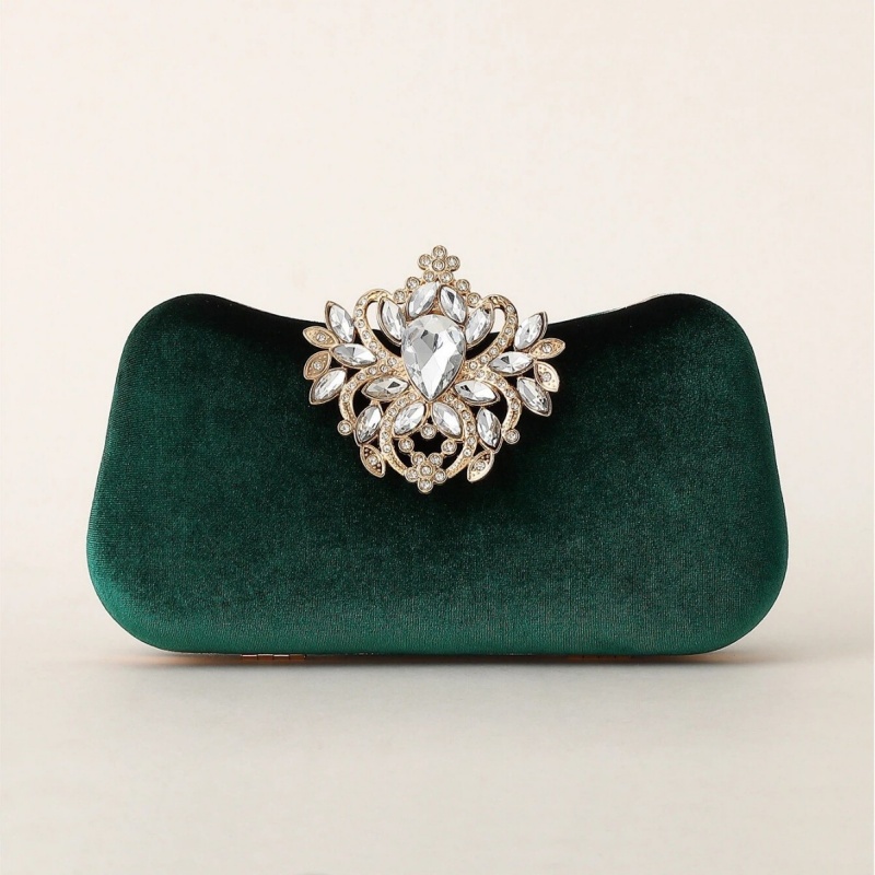 Luxury Bags Reseller - Borsa Clutch in Velluto Verde Scuro