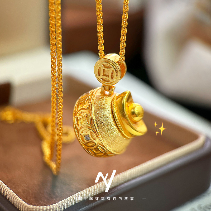 Luxury Bags Yellow - Collana con Lingotto Portafortuna in Rame,